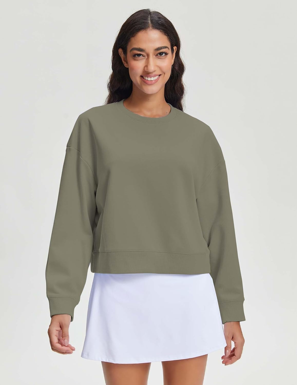 Cropped Sweatshirts for Women Cotton Long Sleeve Crop Tops Crewneck Pullover Oversized Sweater