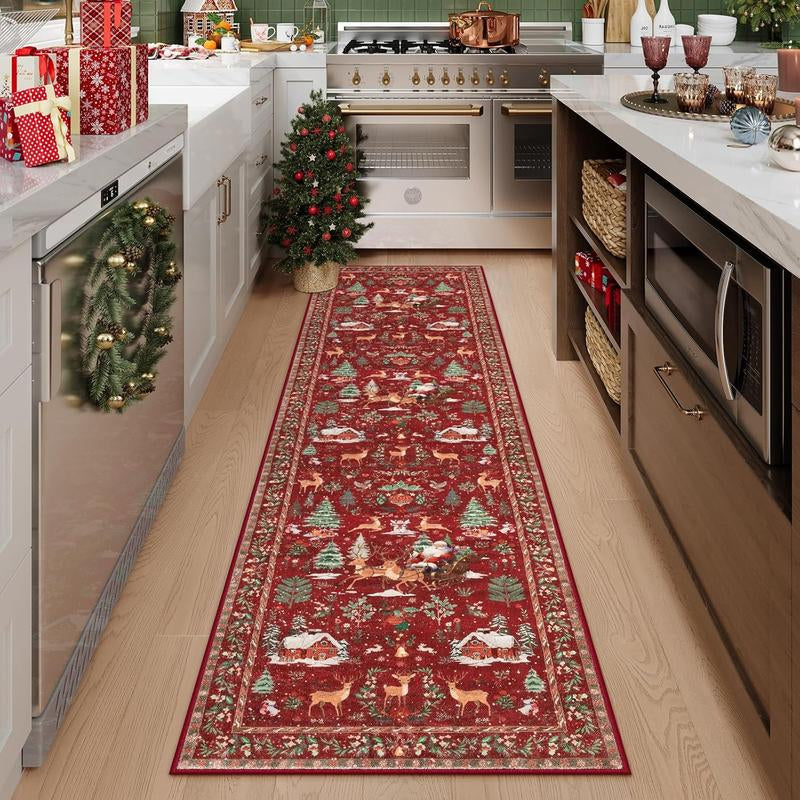 Christmas Deer Santa Long Rug, Multiple Patterns Available, Soft Durable Washable Carpet for Indoor Outdoor Use, Home Decor