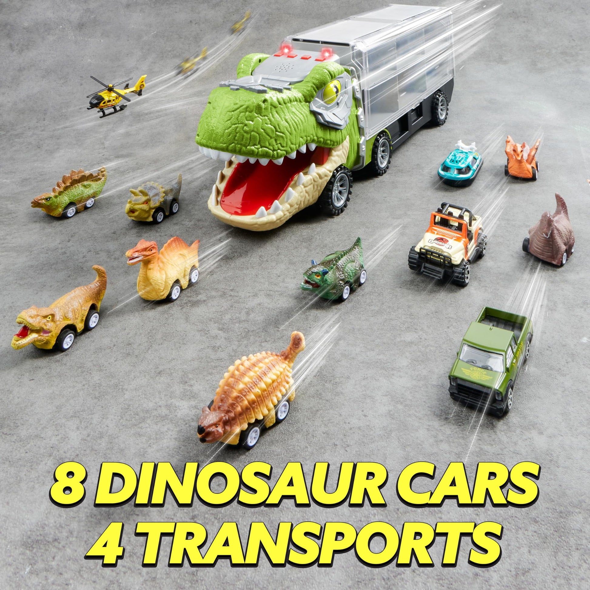 13 in 1 Dinosaur Truck Toys for Kids, Dinosaur Truck with Light & Sound, Including 12 Pull Back Cars, Great Christmas and Birthday Gifts Toy for Boy 3 4 5