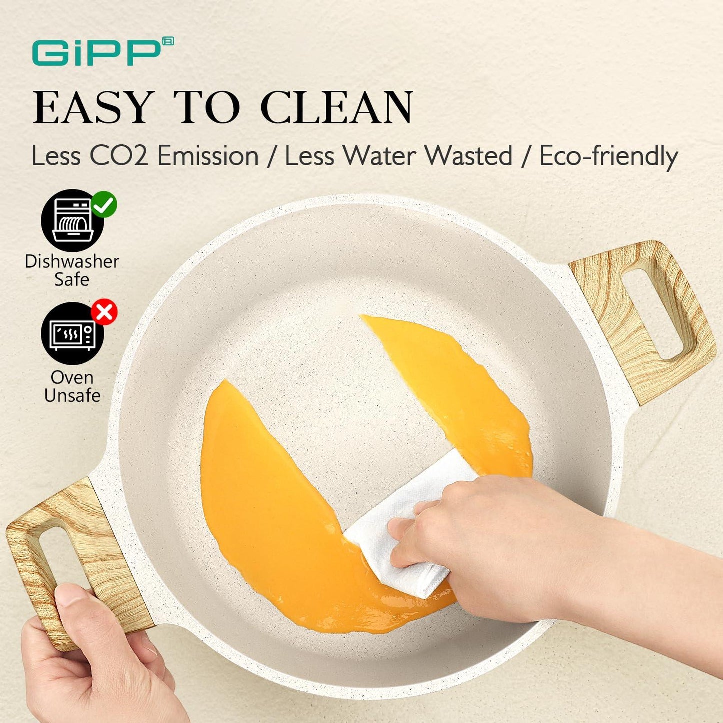 Gipp 10Pcs Nonstick White Granite Pots and Pans Set, Pfos-Free