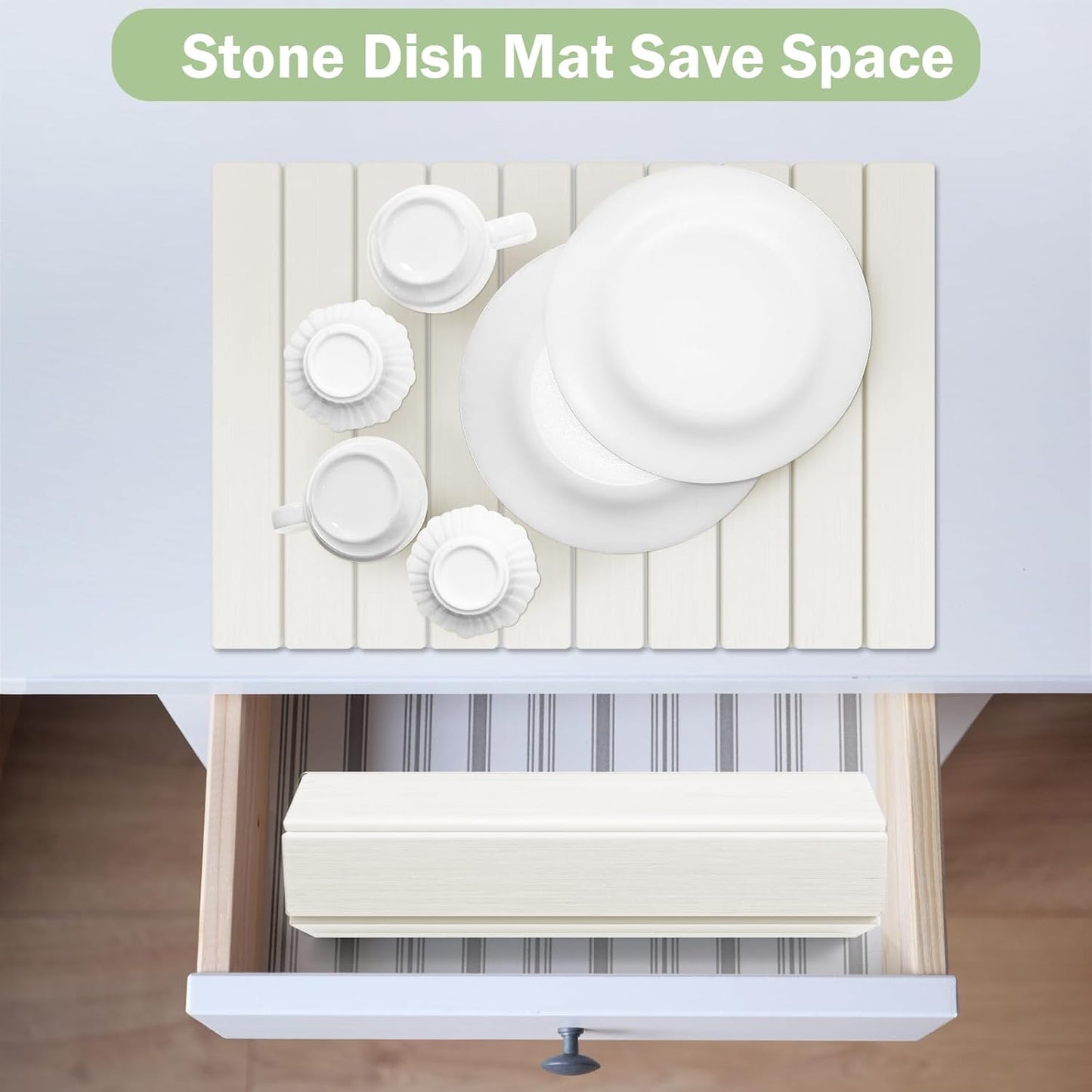 Stone Dish Drying Mat for Kitchen Counter,24"(L)×16"(W) Collapsible Fast-Drying Diatomaceous Earth Mats with Towel Sanding Tool,Versatile Stone Drying Mats for Cups Dishes Bottles