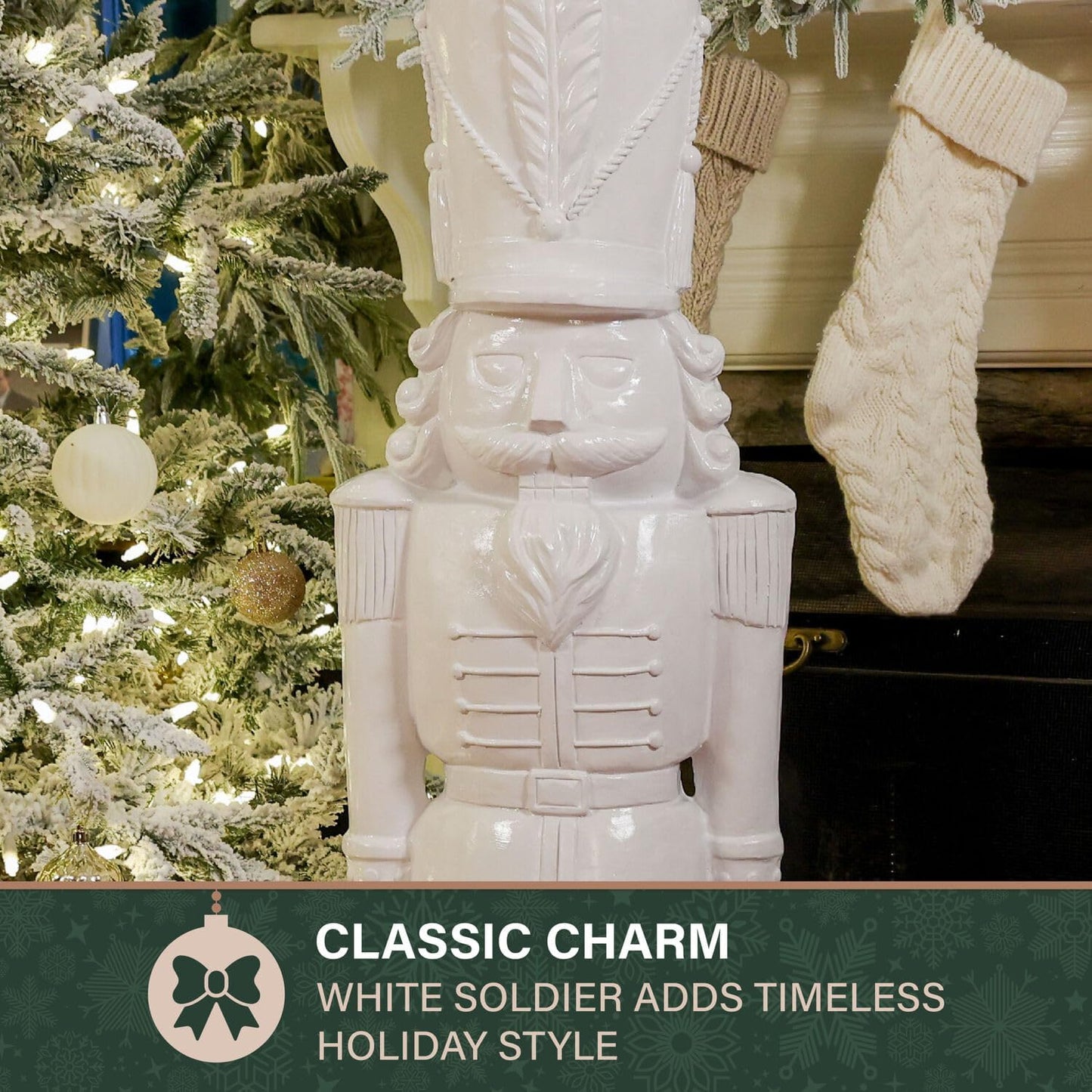 48” Glossy White Soldier, Large Resin Decorative Christmas Nutcracker, Modern Seasonal Holiday Figurine