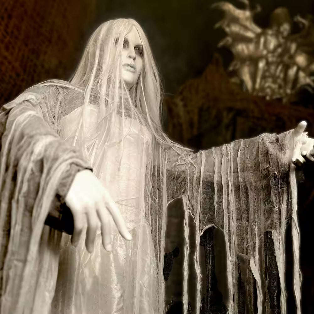 5.6 Ft. Rising Ghost Woman by Tekky, Sound Activated Halloween Animatronic