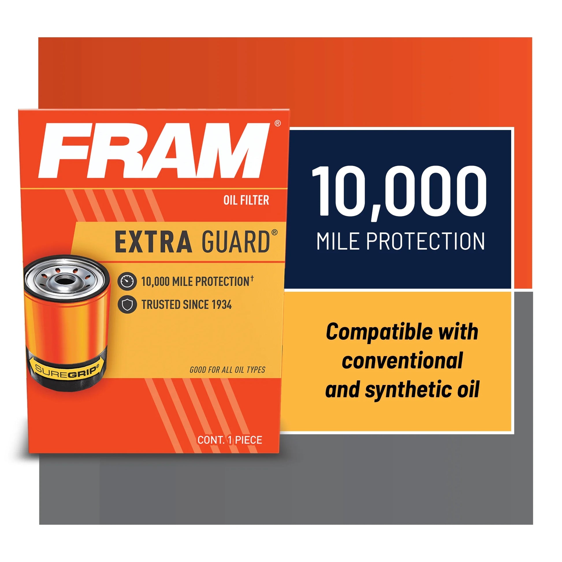 (3 Pack)  Fram Extra Guard Oil Filter, PH3614, 10K Miles, Replacement Oil Filter Fits Select Vehicles
