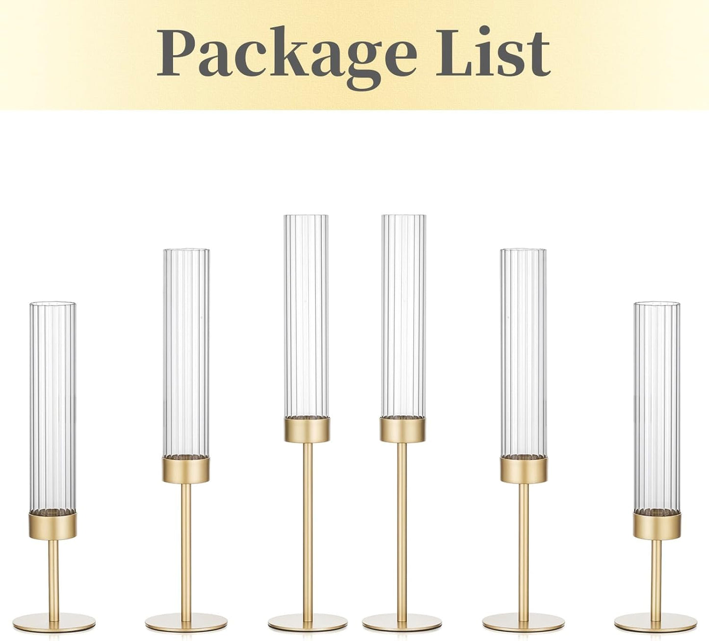 Gold Hurricane Candle Holders: Brass Candlestick Holders Set of 6 Tall Taper Candle Holders for Candlesticks Candle Sticks Holder Decor for Table Centerpiece Wedding Party Christmas Decorations