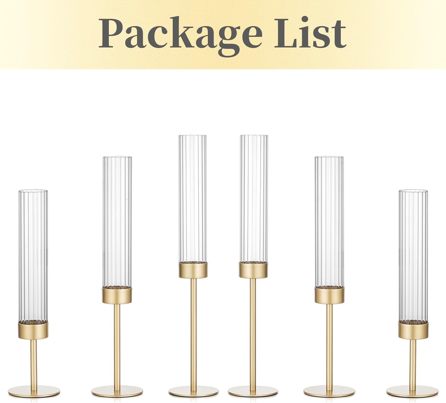 Gold Hurricane Candle Holders: Brass Candlestick Holders Set of 6 Tall Taper Candle Holders for Candlesticks Candle Sticks Holder Decor for Table Centerpiece Wedding Party Christmas Decorations