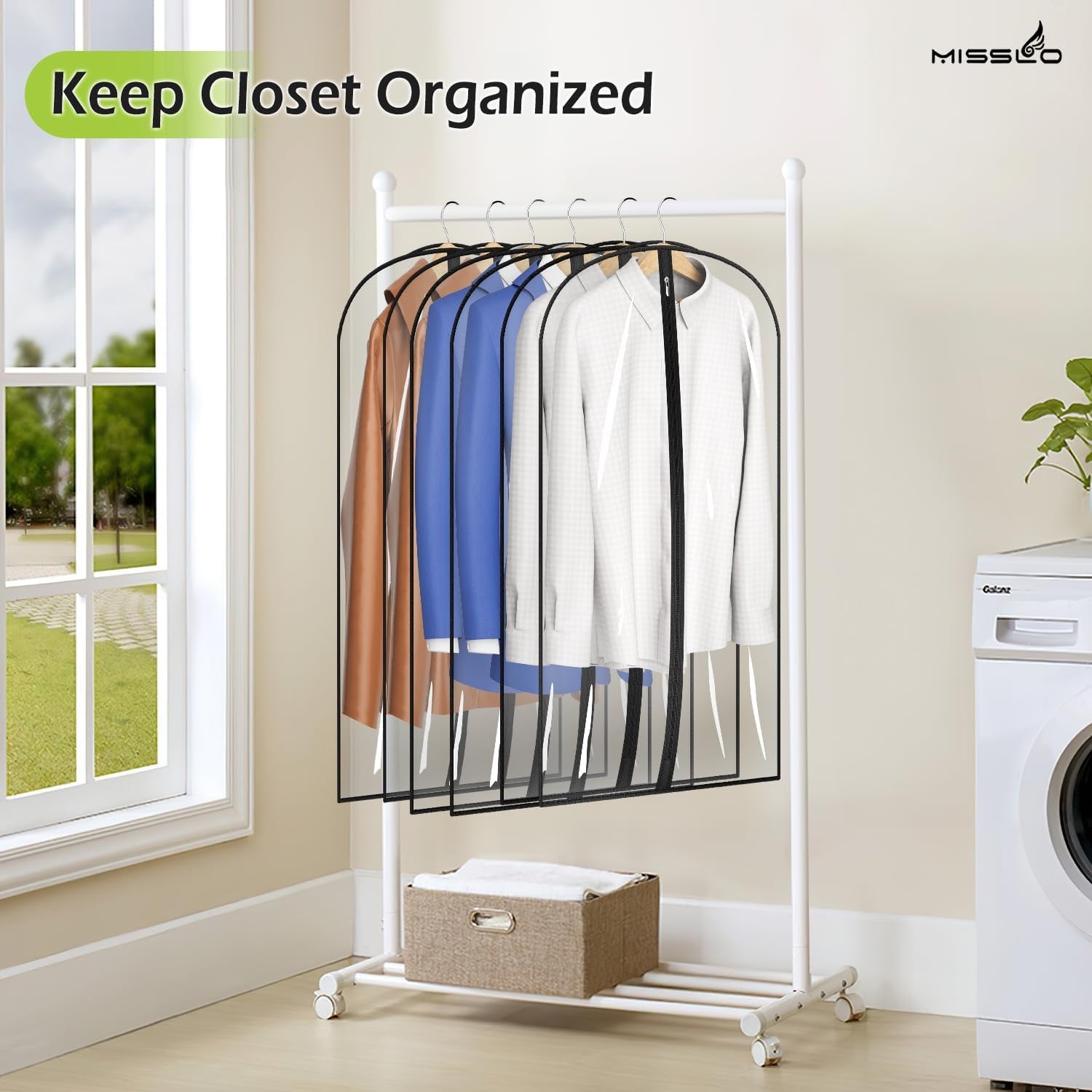 All Clear Garment Bags for Hanging Clothes 40" Suit Bags for Closet Storage Plastic Clothes Covers for Shirts, Jackets, Coats, 6 Packs