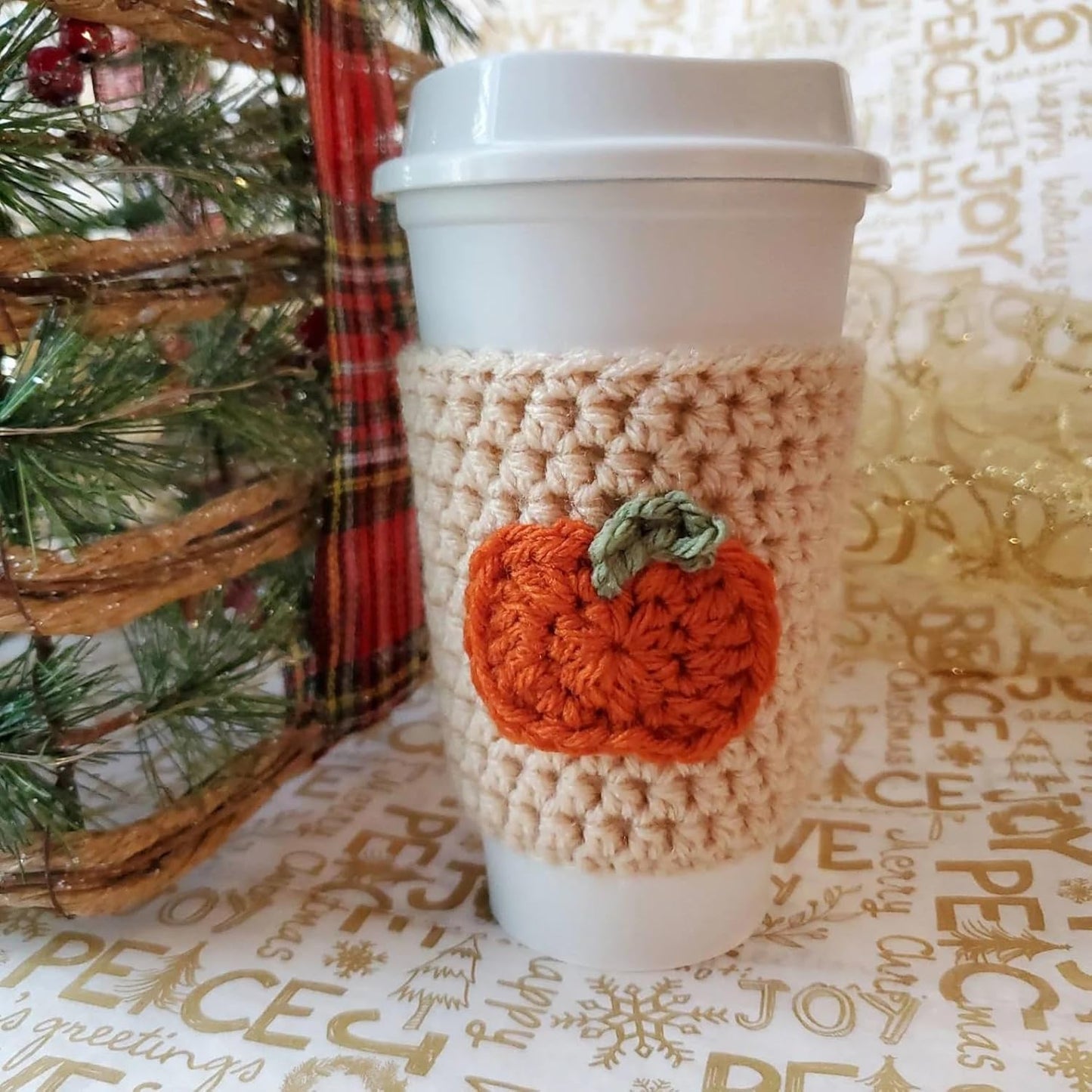 Pumpkin Coffee Cozy Sleeve, Reusable Fall to Go Cup Cover, Autumn Beverage Accessory