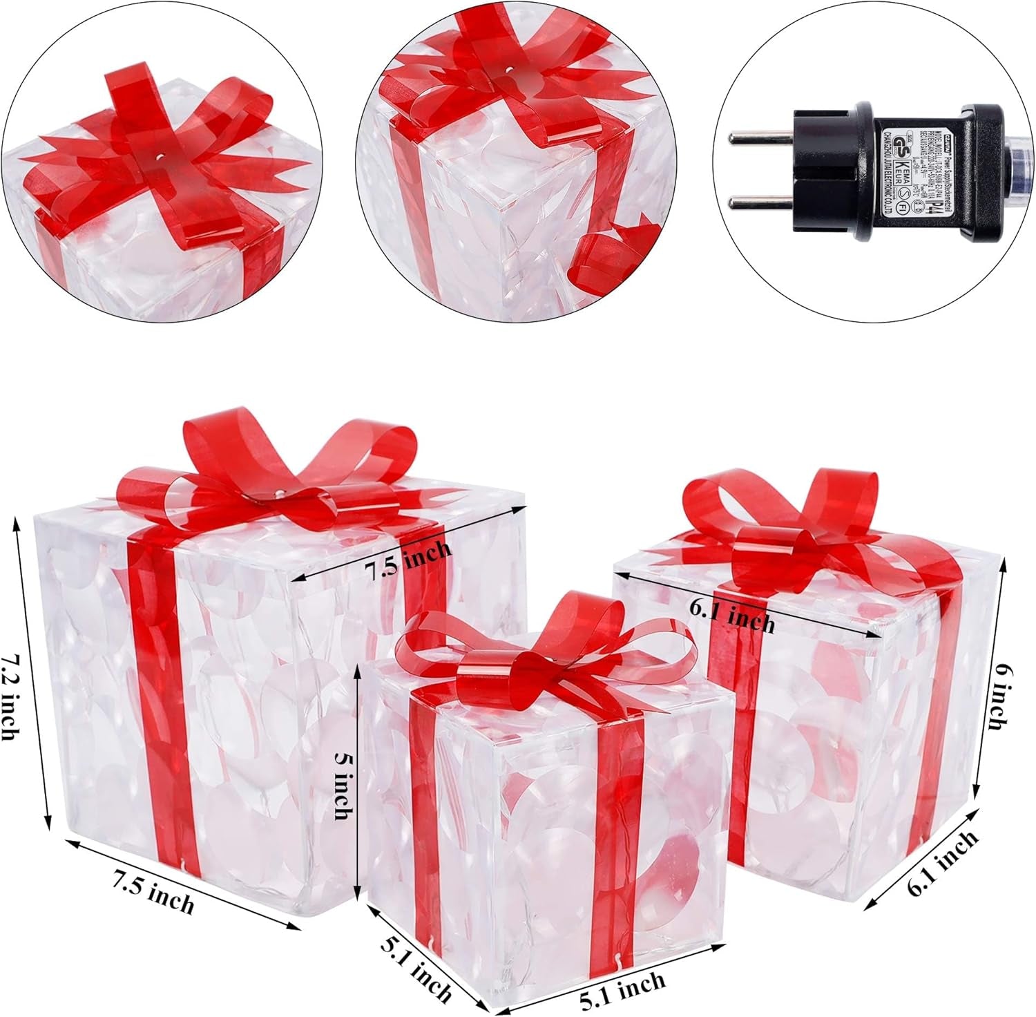 Christmas Lighted Boxes, Set of 3 60 LED Light up Decor Outdoor, Light up Christmas Boxes Present Decorations Outdoor Yard