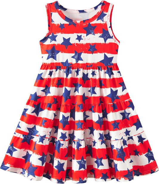 Little Girls Casual Sleeveless Dresses Summer Swing Twirly Sundress Kids 3D Cute Sun Dress 4-8T