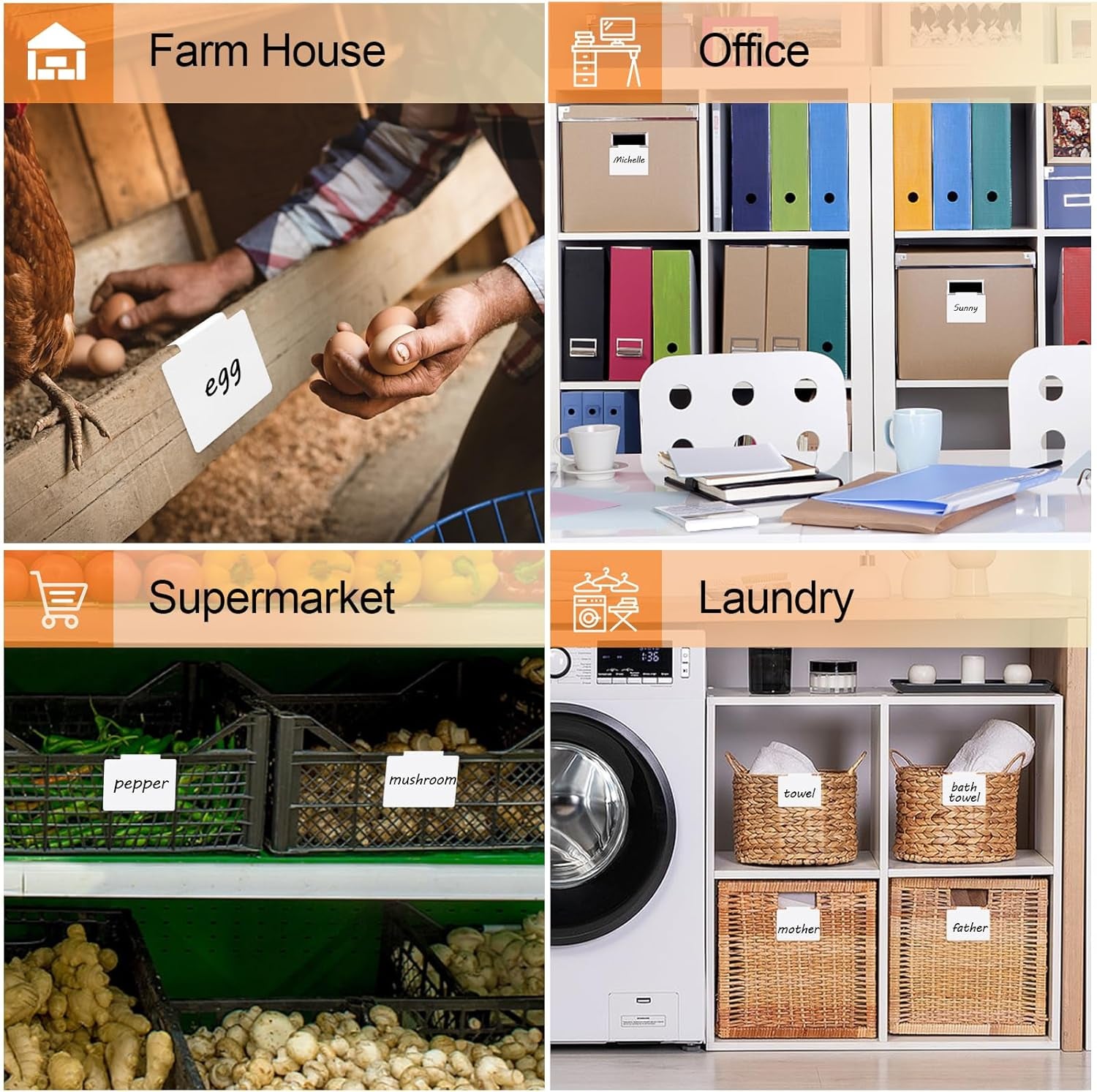12Pcs White Basket Labels, 3.5X2.7 Clip on PVC Labels with Pen for Storage Bins, Removable Label Holders, Regular