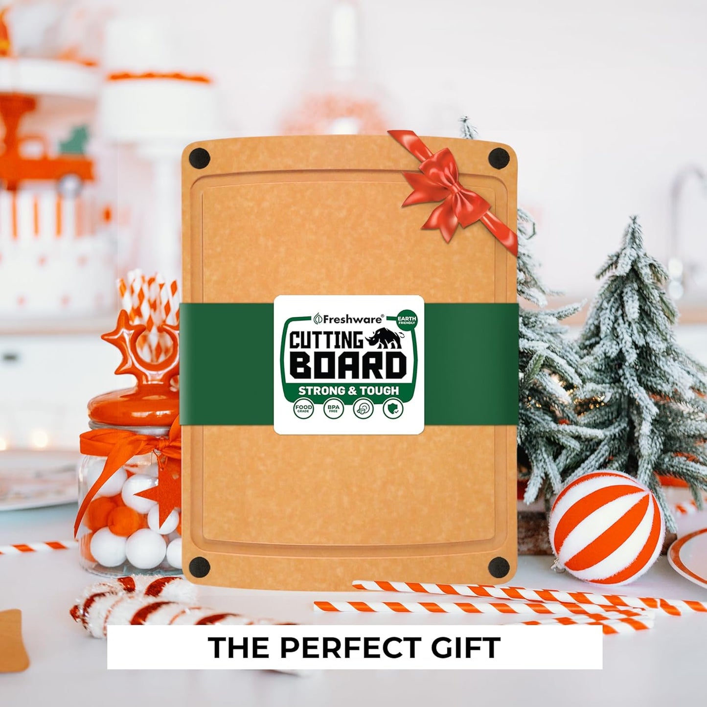 Wood Cutting Board for Kitchen, Juice Groove, Non-Slip Silicone Feet, Dishwasher Safe, Medium, 12" X 9", Natural