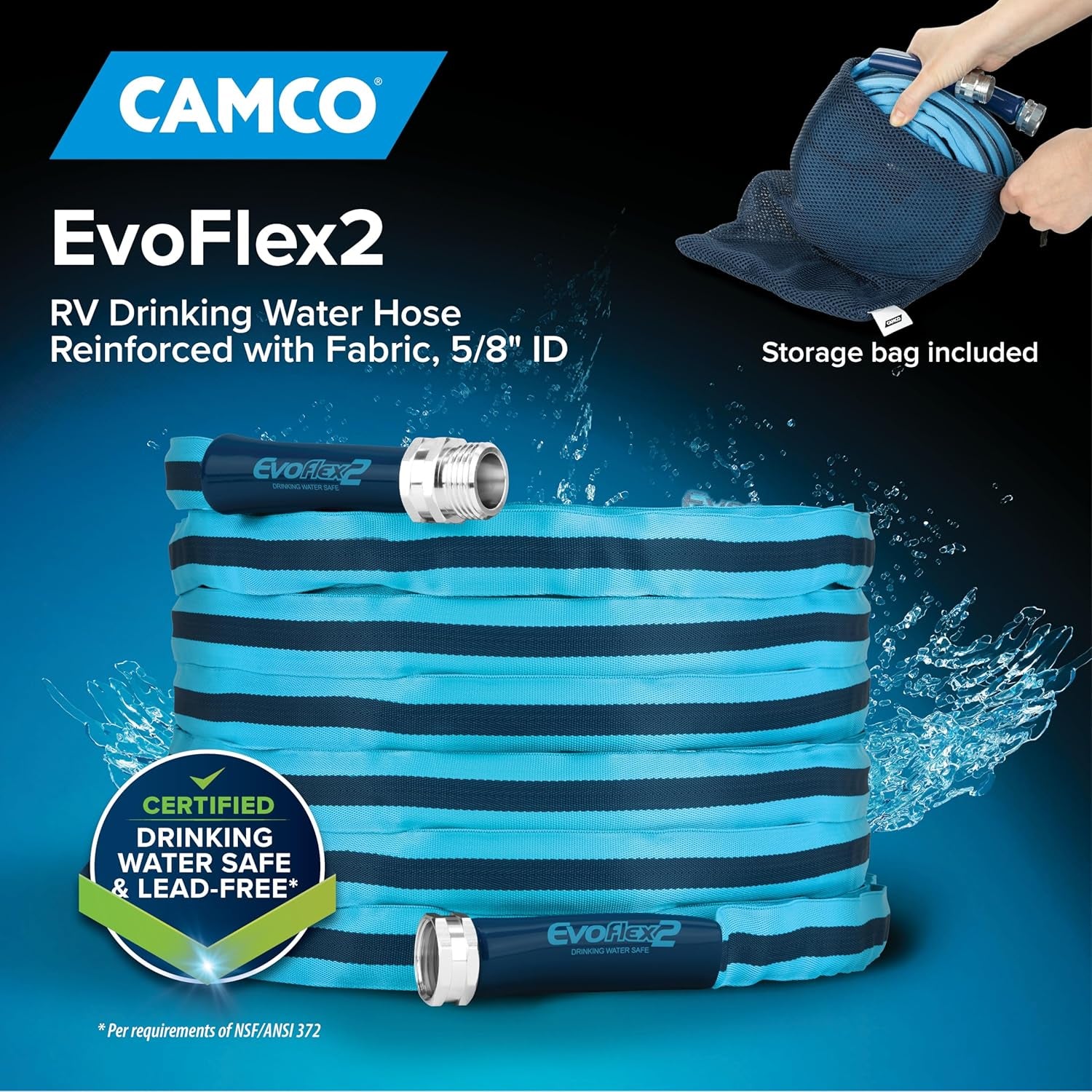 Evoflex2 25-Ft Drinking Water Hose - RV Drinking Water Hose Reinforced with Fabric & Ultra Lightweight - Contains No Lead, No BPA & No Phthalate - Abrasion Resistant (22577)