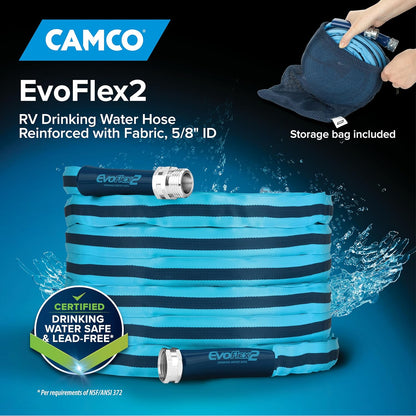 Evoflex2 25-Ft Drinking Water Hose - RV Drinking Water Hose Reinforced with Fabric & Ultra Lightweight - Contains No Lead, No BPA & No Phthalate - Abrasion Resistant (22577)