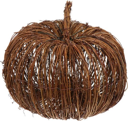 Wicker Halloween Pumpkin Decor - Fall Harvest Rattan Grapevine Pumpkin Thanksgiving Festive Tabletop Decor for Home Halloween, 9.8X8.7 Inch