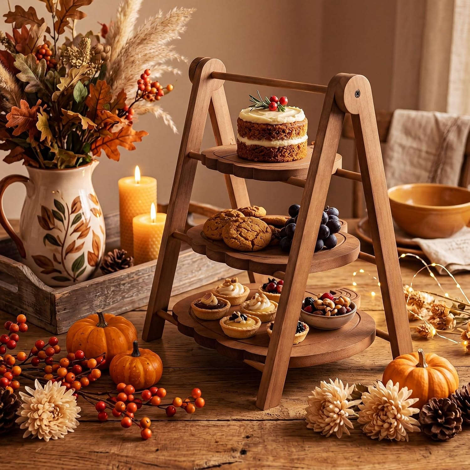 3 Tier Pumpkin Serving Trays Wooden Shaped Pumpkin Platters 12'' 10'' 8'' Charcuterie Plate Board Reusable Party Serving Plate for Halloween Fall Party Decoration