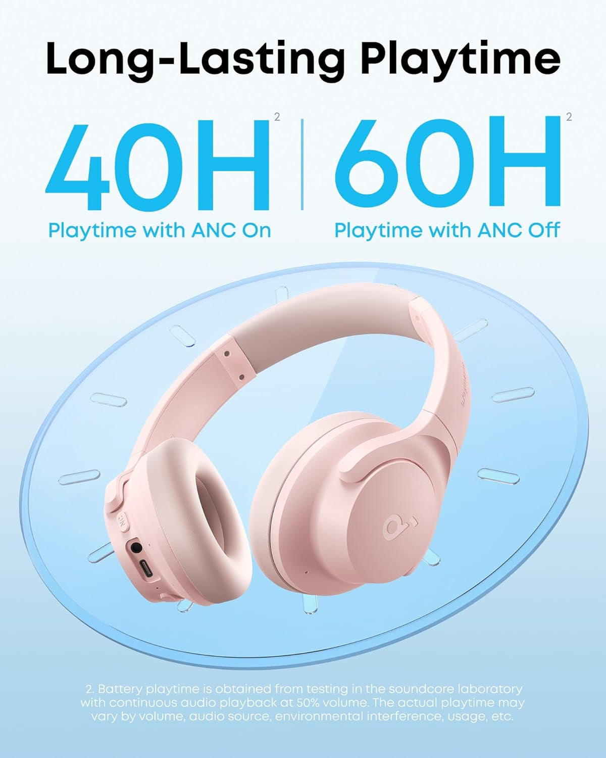 by  Q20I Hybrid Active Noise Cancelling Headphones, Wireless Over-Ear Bluetooth, 40H Long ANC Playtime, Hi-Res Audio, Big Bass, Customize via an App, Transparency Mode (Pink)