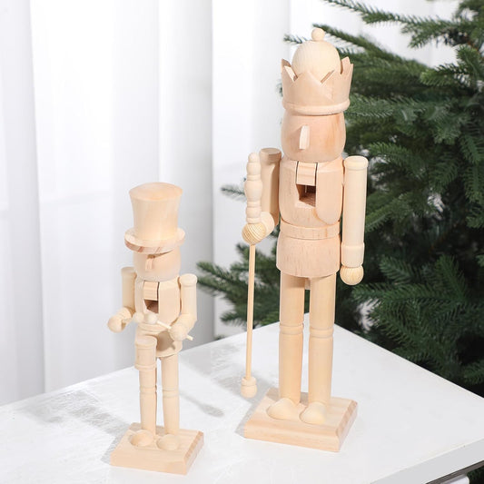 2 Pcs Christmas Nutcracker Ornaments Neutral Nutcracker Figures 10'' 15''Christmas Decor Ornament Soldier Festive Collectible Gift for Table Fireplace Shelf Desktop(Log Color,Wooden)
