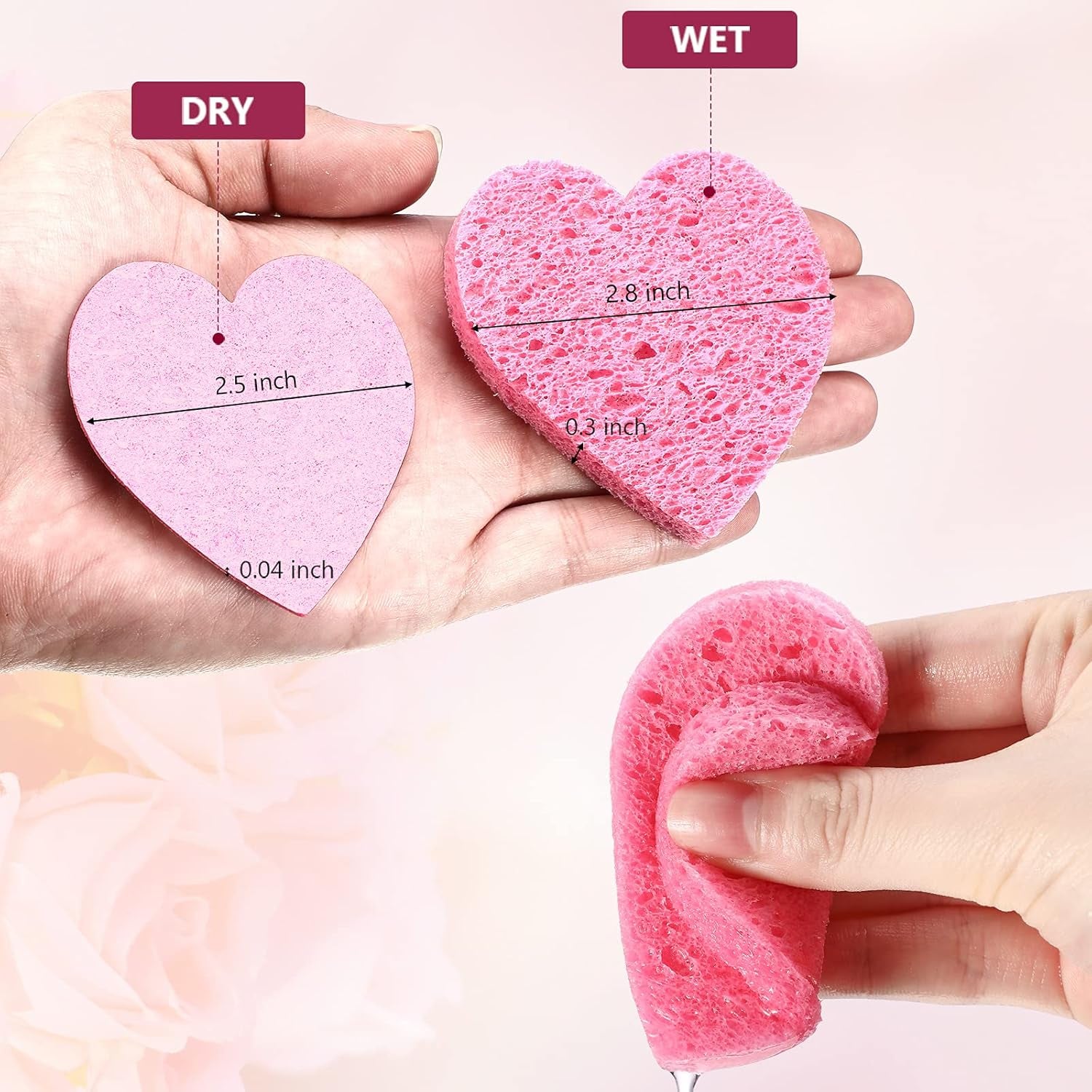 60 Pieces Facial Sponges with Container, Heart Shape Compressed Face Sponges Natural Cleaning Pads for Washing Face Cleaning Exfoliating Esthetician Makeup Removal(Pink)