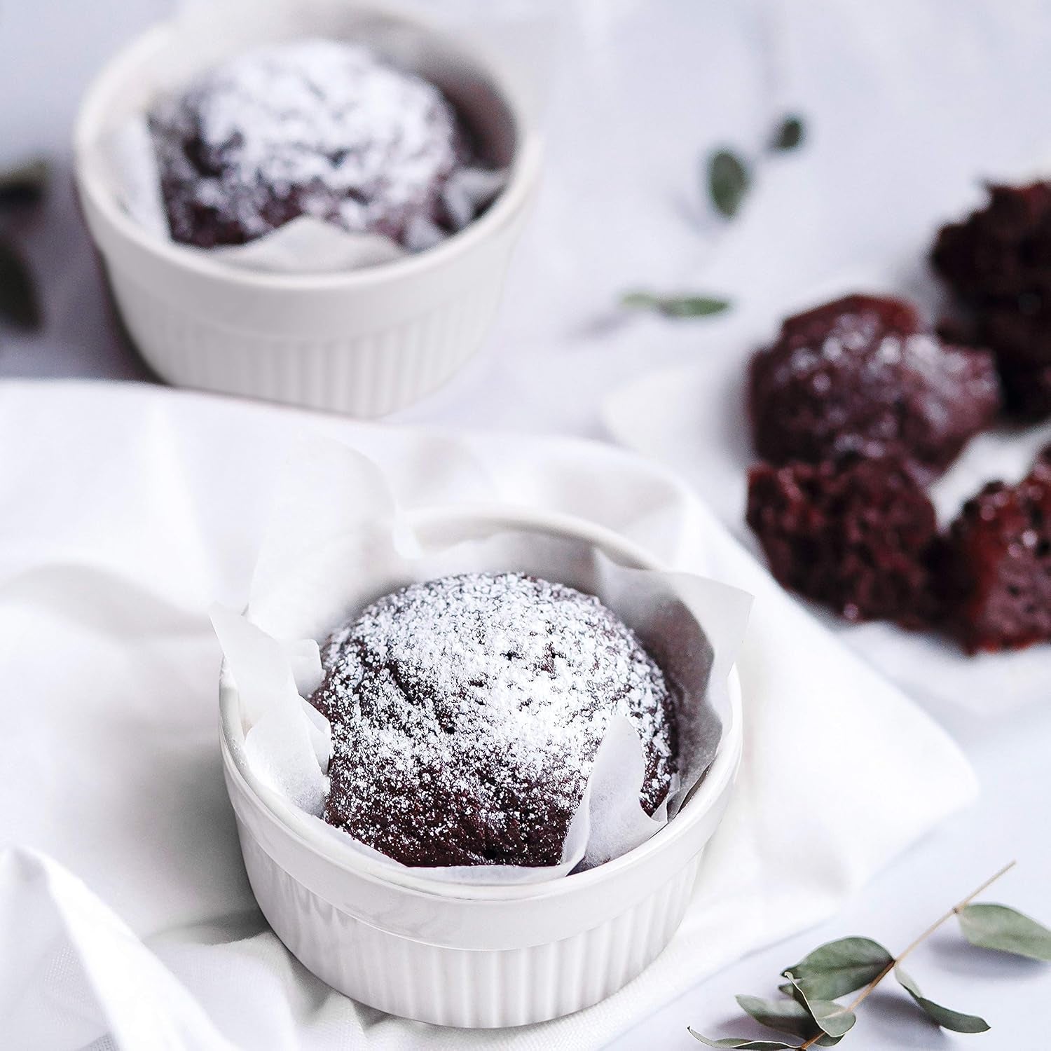 Ramekins 12 Oz Oven Safe, Creme Brulee Set, 6 PACK Porcelain Souffle Dish for Baking, Soup Bowls for French Onion Soup White