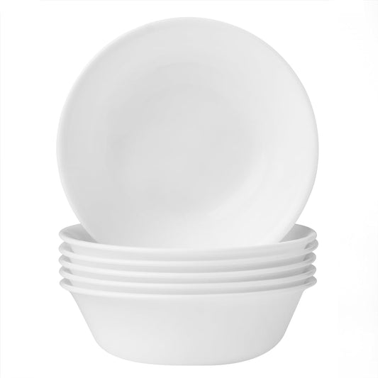 Vitrelle 6-Piece Soup/Cereal Bowl Set Triple Layer Glass and Chip Resistant, 18-Oz Lightweight round Bowls, Winter Frost White