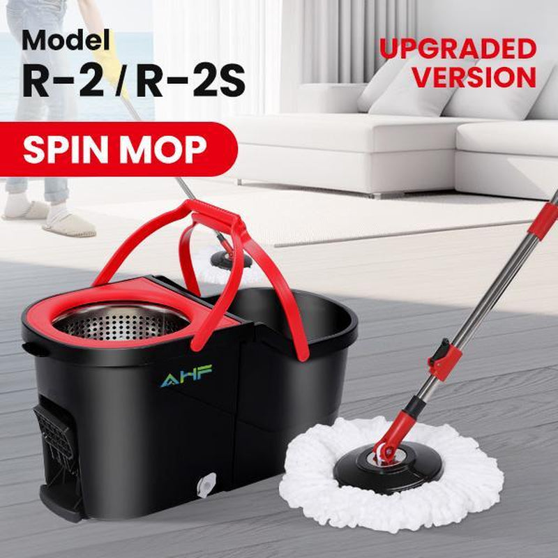 AHF New Model Microfiber Spin Mop R-2/R-2S 360° Rotation Hands-Free Cleaning System Red Standard Design Model R-2/R-2S Upgraded Version Foldable & Space-Saving Household Cleaner Tool