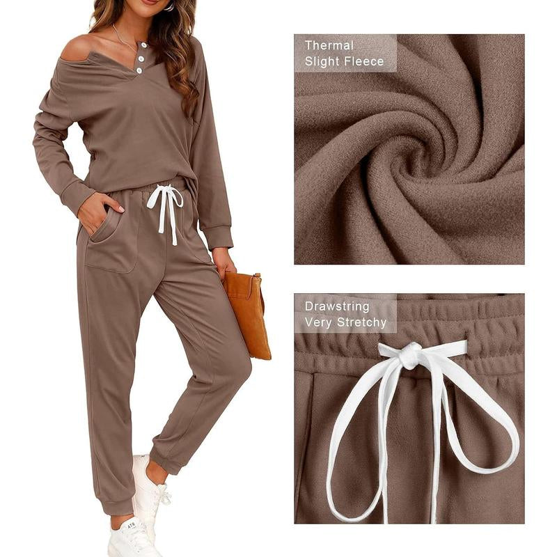 WIHOLL Two Piece Outfits for Women Lounge Sets Button down Sweatshirt Sweatpants Sweatsuits Set with Pockets