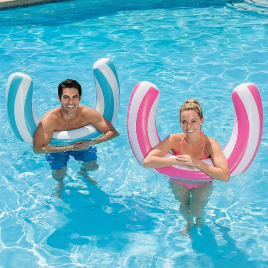 2Pcs 30 X 24 Inches Inflatable Curved Pool Noodle Adult Inflatable Pool Float Noodles for Swimming Travel Pink Blue Stripe Pools Float Toys Summer Party Beach Water Games Supplies
