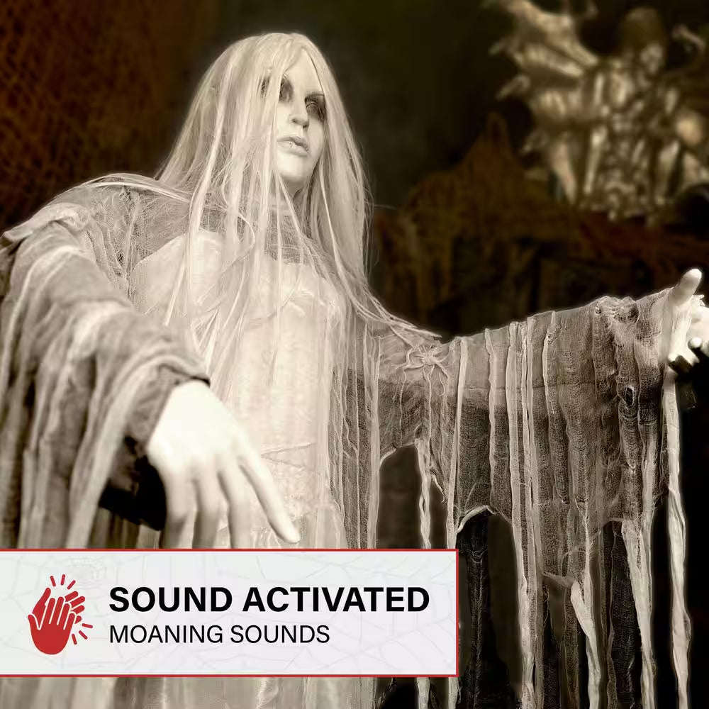 5.6 Ft. Rising Ghost Woman by Tekky, Sound Activated Halloween Animatronic