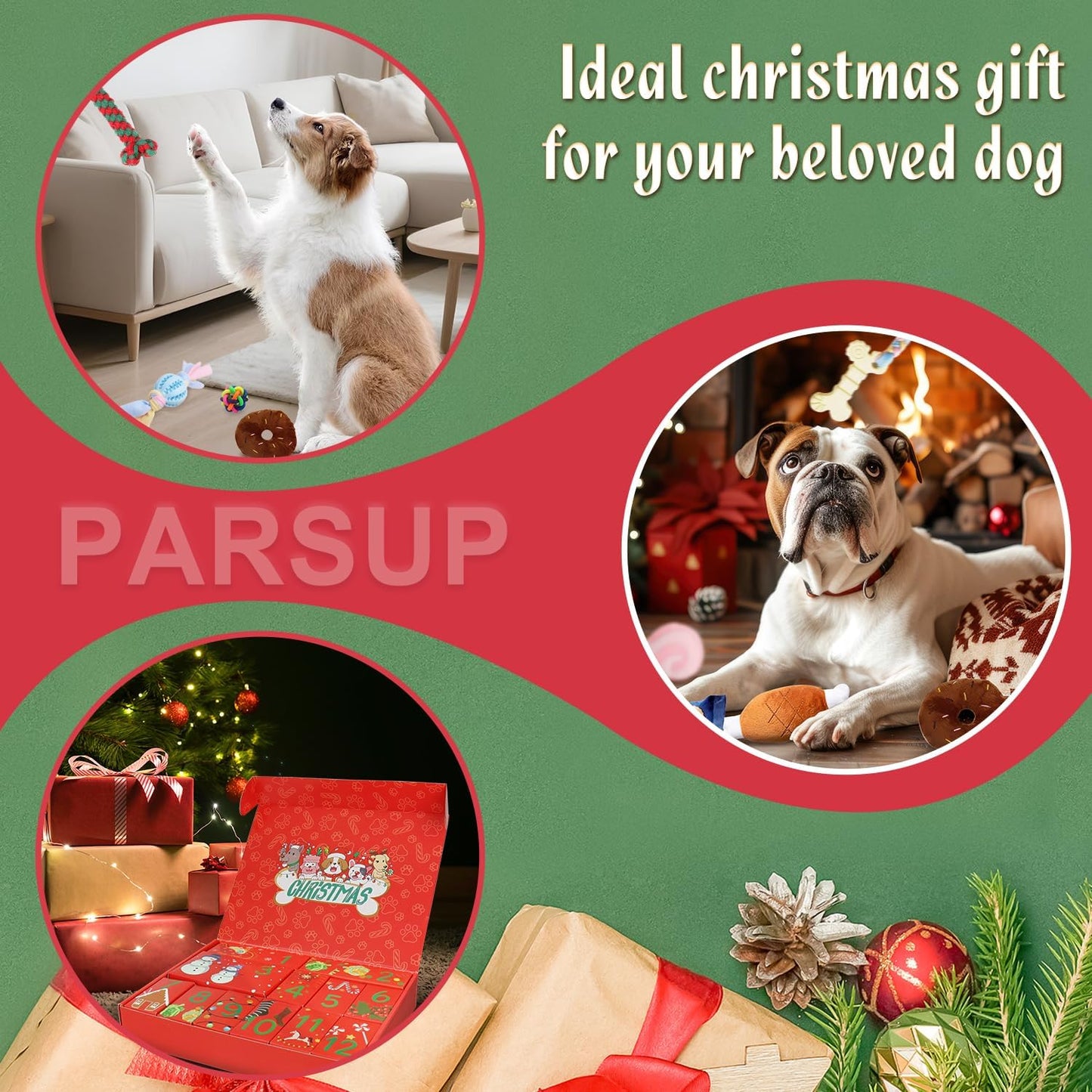 Dog Advent Calendar 2025, 12 Days Pet Toy Christmas Countdown Calendar with Chew Ropes Toys Squeaky Balls Teething Toys for Xmas Small Puppy