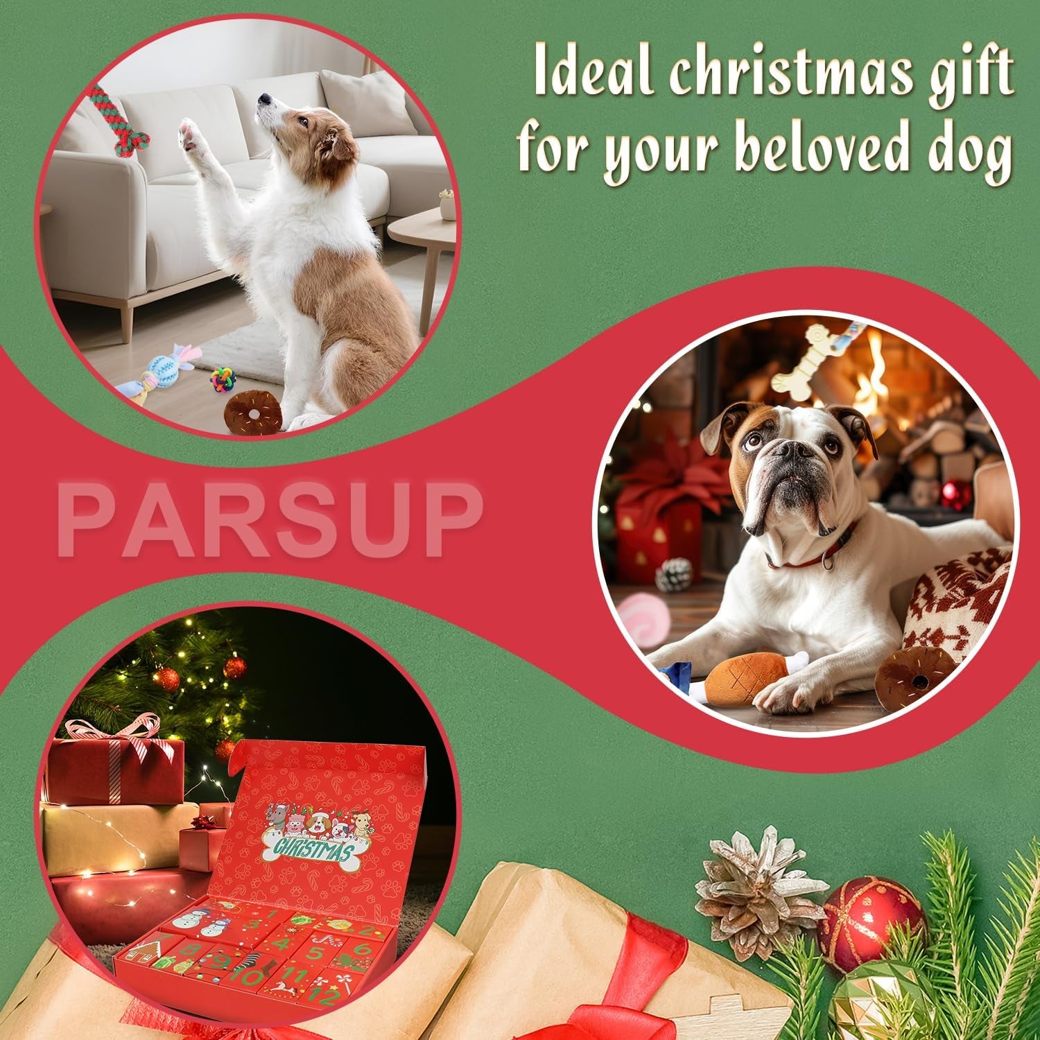 Dog Advent Calendar 2025, 12 Days Pet Toy Christmas Countdown Calendar with Chew Ropes Toys Squeaky Balls Teething Toys for Xmas Small Puppy
