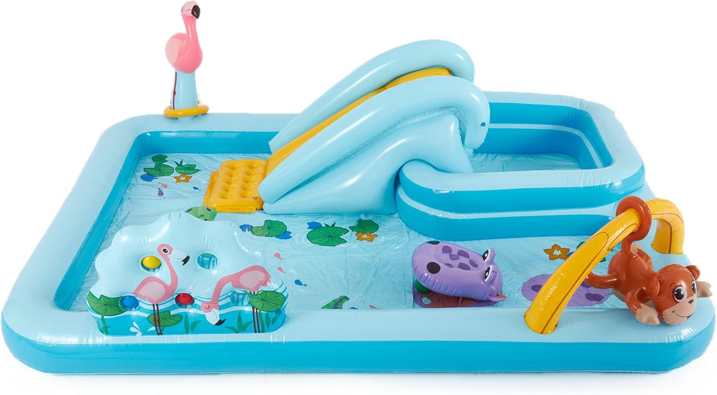 Intex 96" X 78" X 28" Inflatable Jungle Adventure Play Center Spray Kiddie Pool - Backyard Kids Water Slide, Outdoor Blow-Up Splash Pad for Toddlers