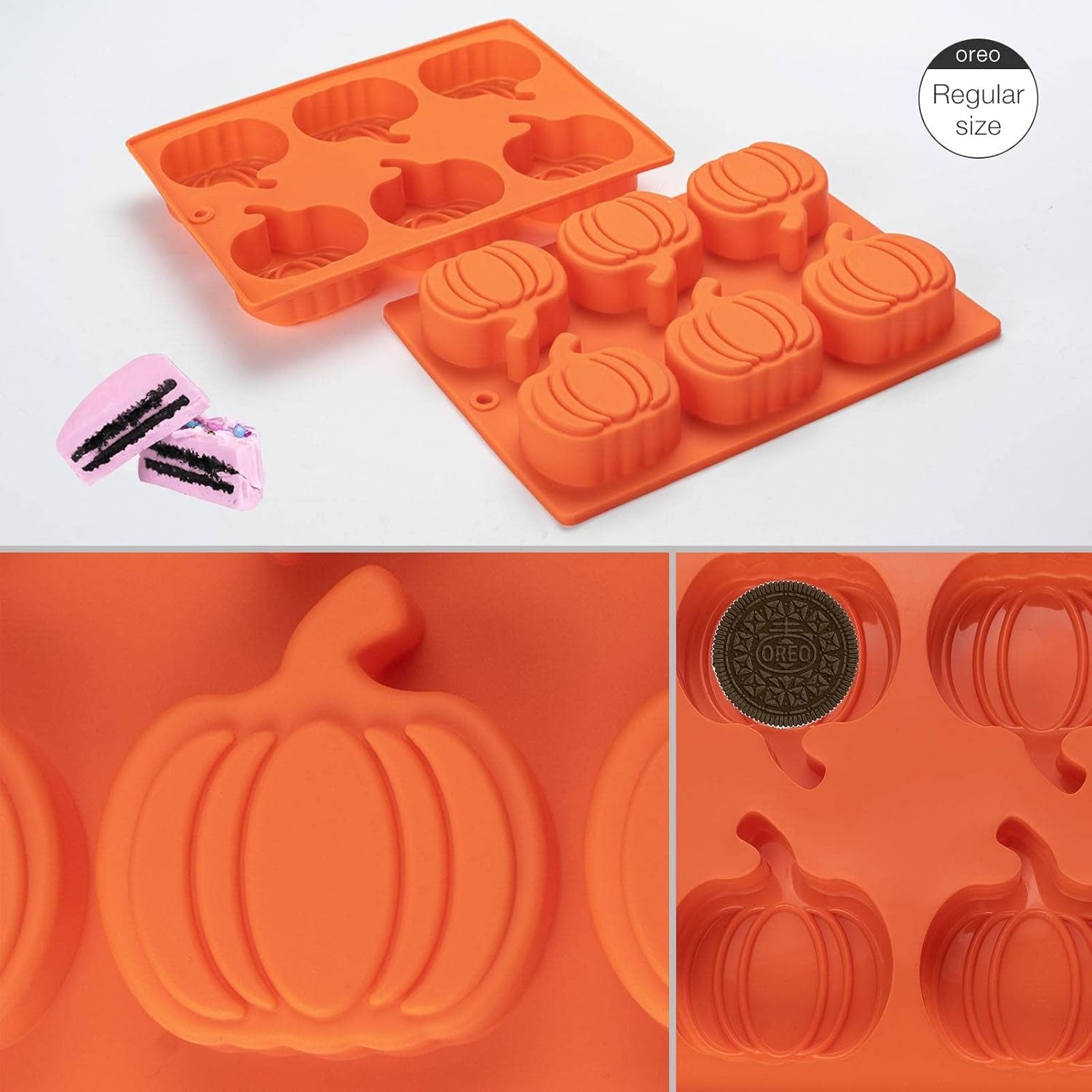 Silicone Molds, 2 Pack Pumpkin Cake Molds Thanksgiving Oreo Muffin Cupcake Pan Hot Chocolate Bomb Mold for Halloween Thanksgiving Fall Baking and Pumpkin Wax Melts Soap Making
