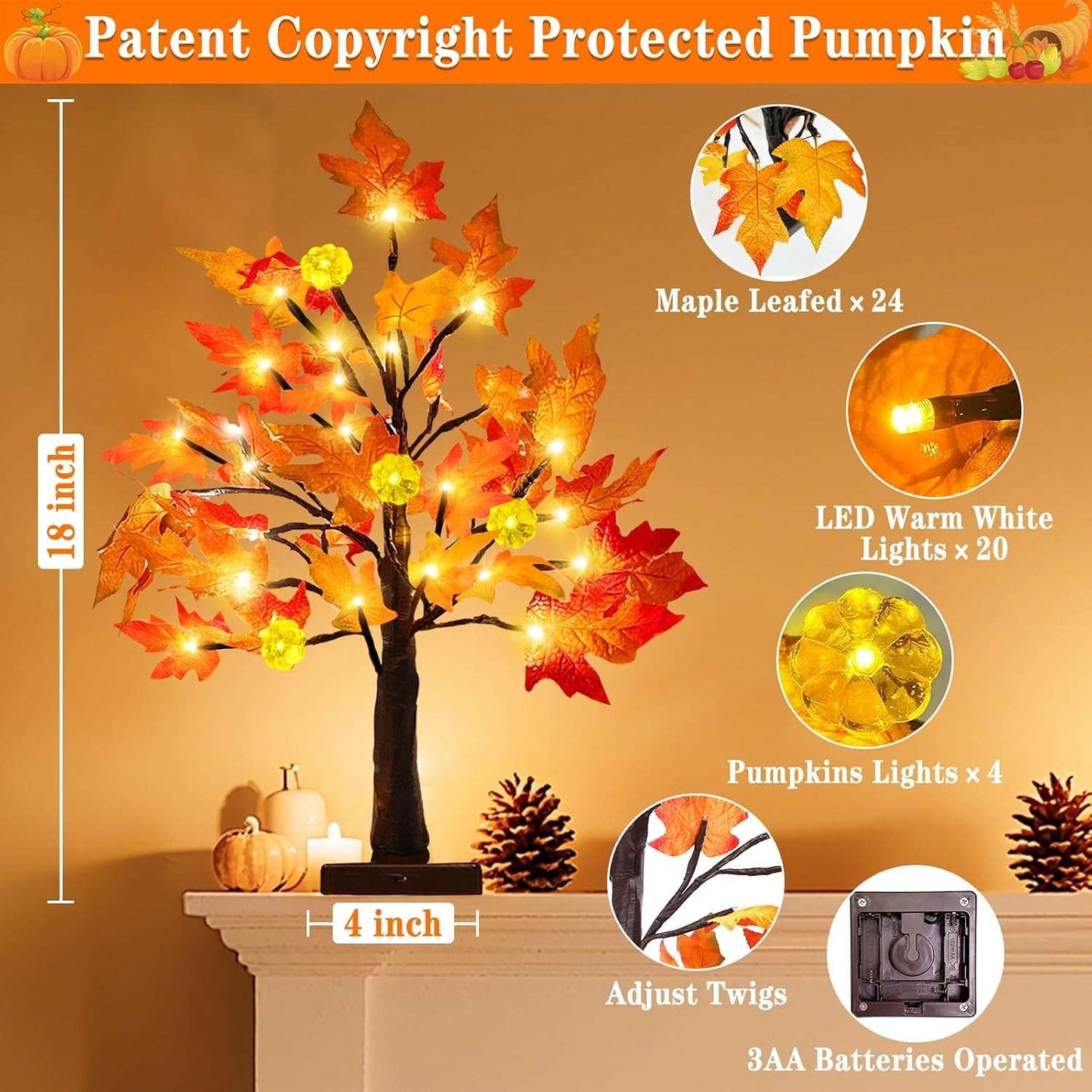 Fall Decor 2 Pack 18 Inch Prelit Fall Maple Tree 48 Leds Timer