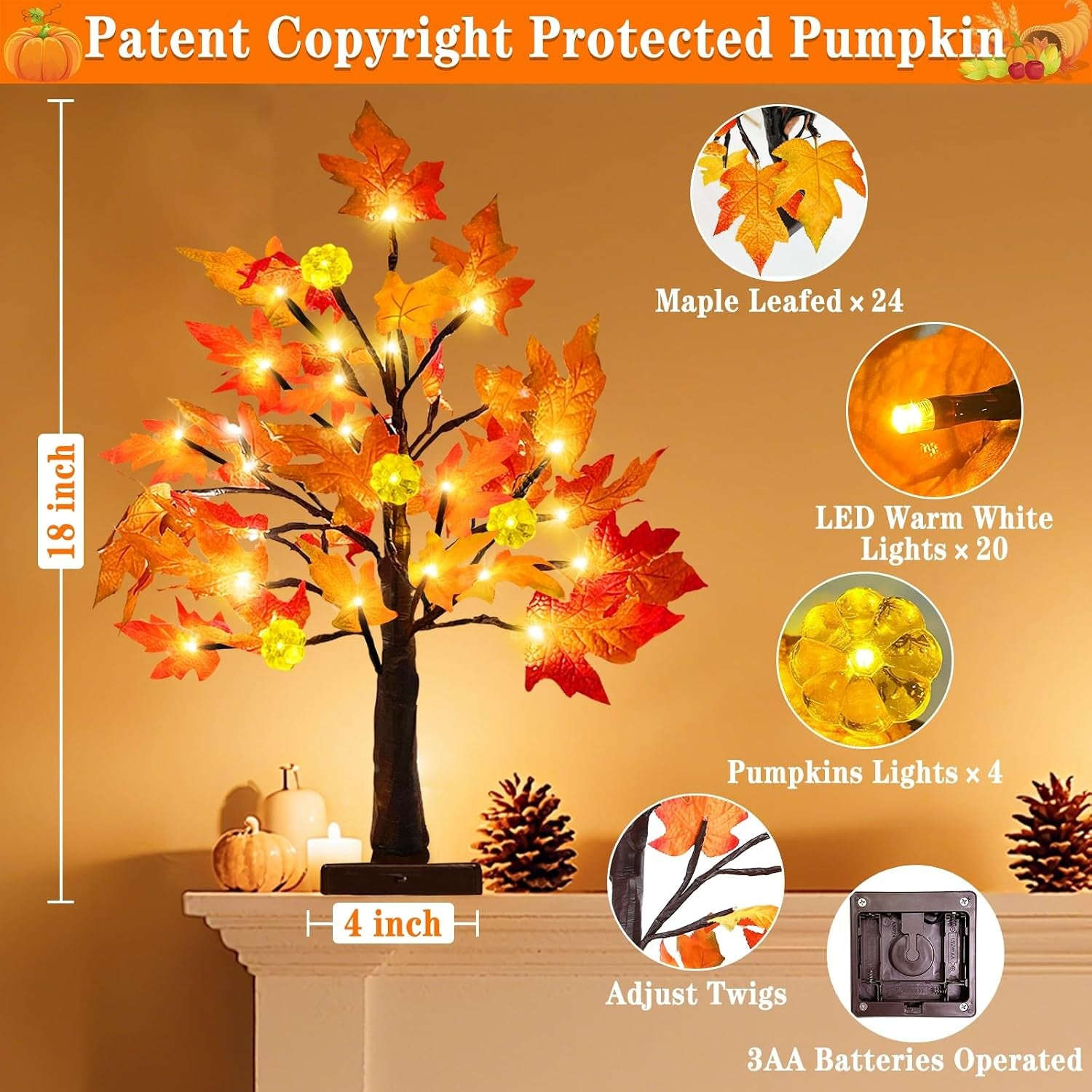Fall Decor 2 Pack 18 Inch Prelit Fall Maple Tree 48 Leds Timer
