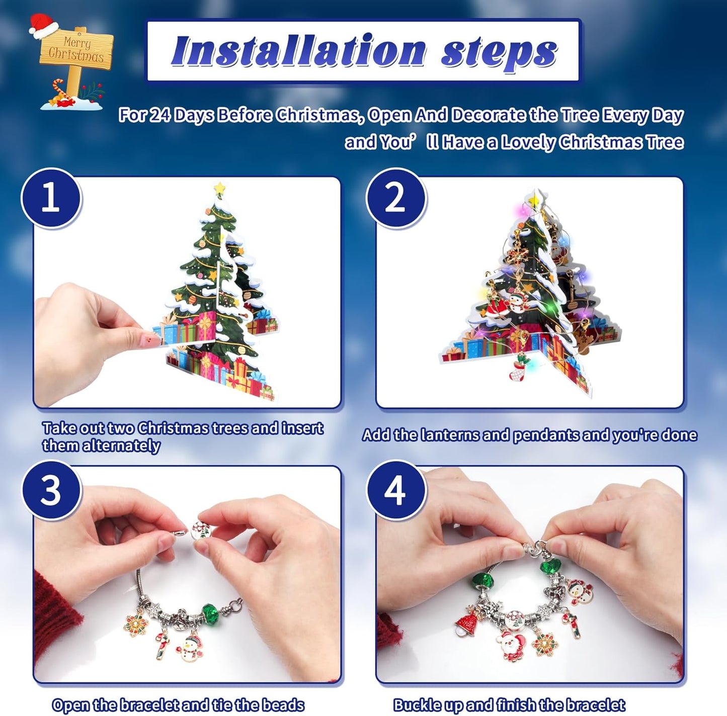 2025 Christmas Advent Calendar Bracelets, 24 Days DIY Jewelry Making Kit with 22 Charm Beads and 2 Adjustable Bracelets, Xmas Countdown Gift for Kids Teens Women