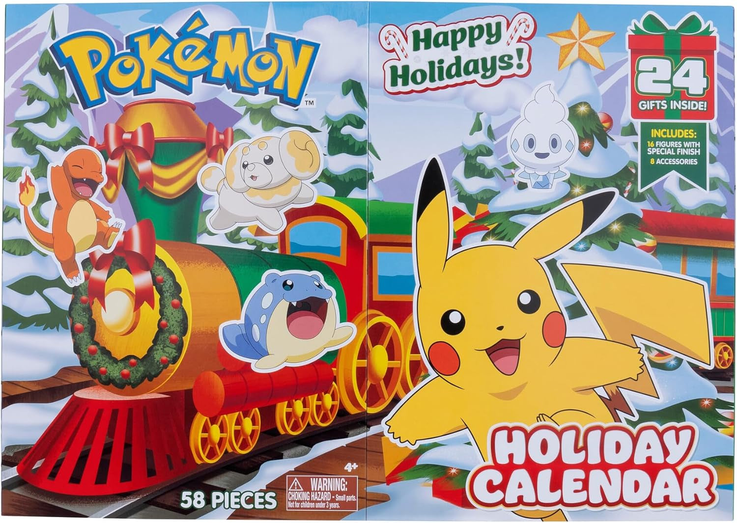 2025 Holiday Christmas Advent Calendar 24 Piece Gift Playset - Officially Licensed - Includes 2" Pikachu, Bulbasaur, Charmander & More - 16 Toy Figures & 8 Accessories - Kids, Boys, Girls - 4+