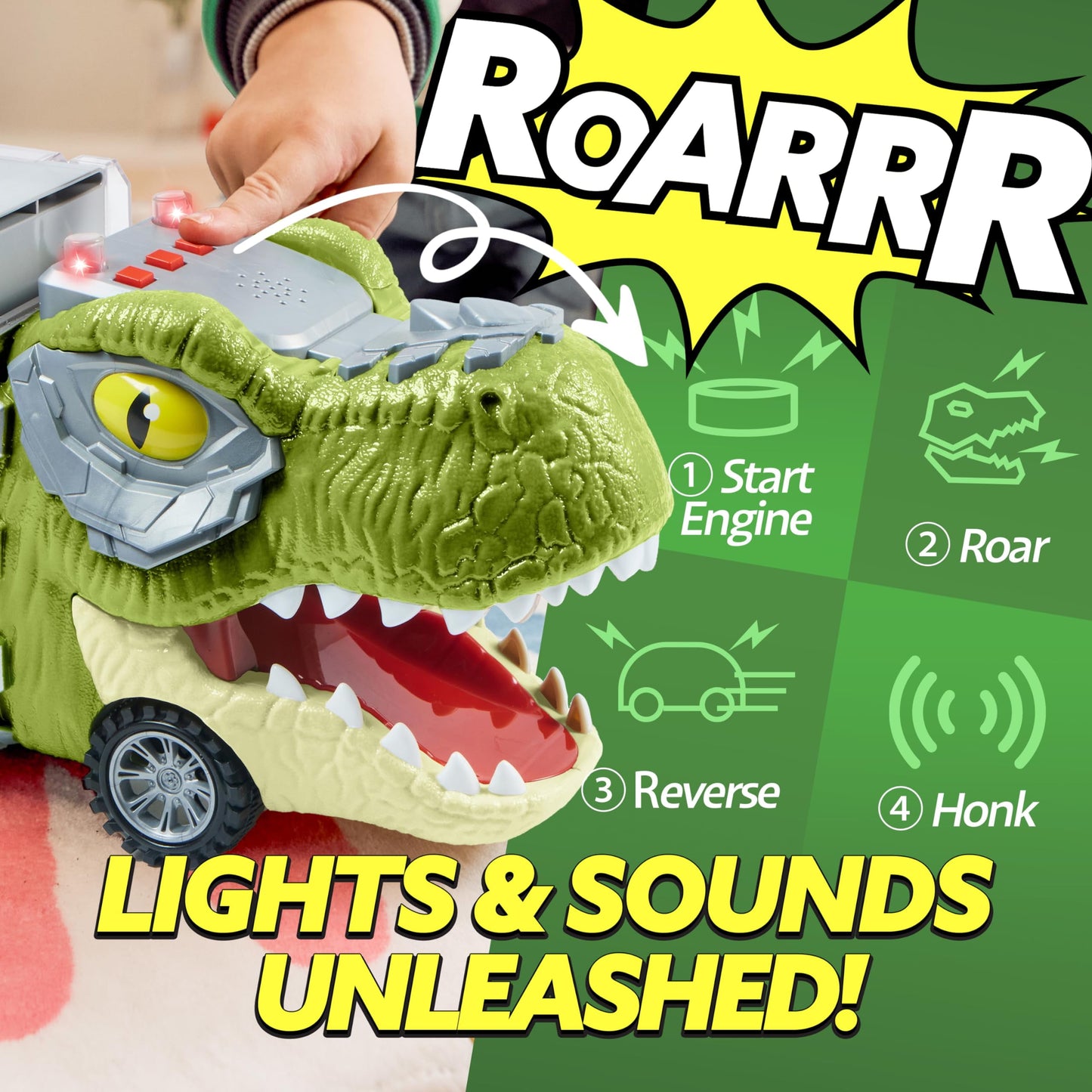13 in 1 Dinosaur Truck Toys for Kids, Dinosaur Truck with Light & Sound, Including 12 Pull Back Cars, Great Christmas and Birthday Gifts Toy for Boy 3 4 5