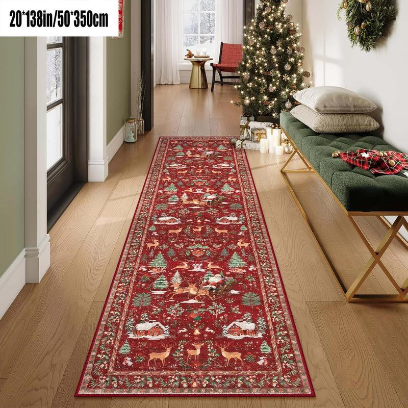 Christmas Deer Santa Long Rug, Multiple Patterns Available, Soft Durable Washable Carpet for Indoor Outdoor Use, Home Decor