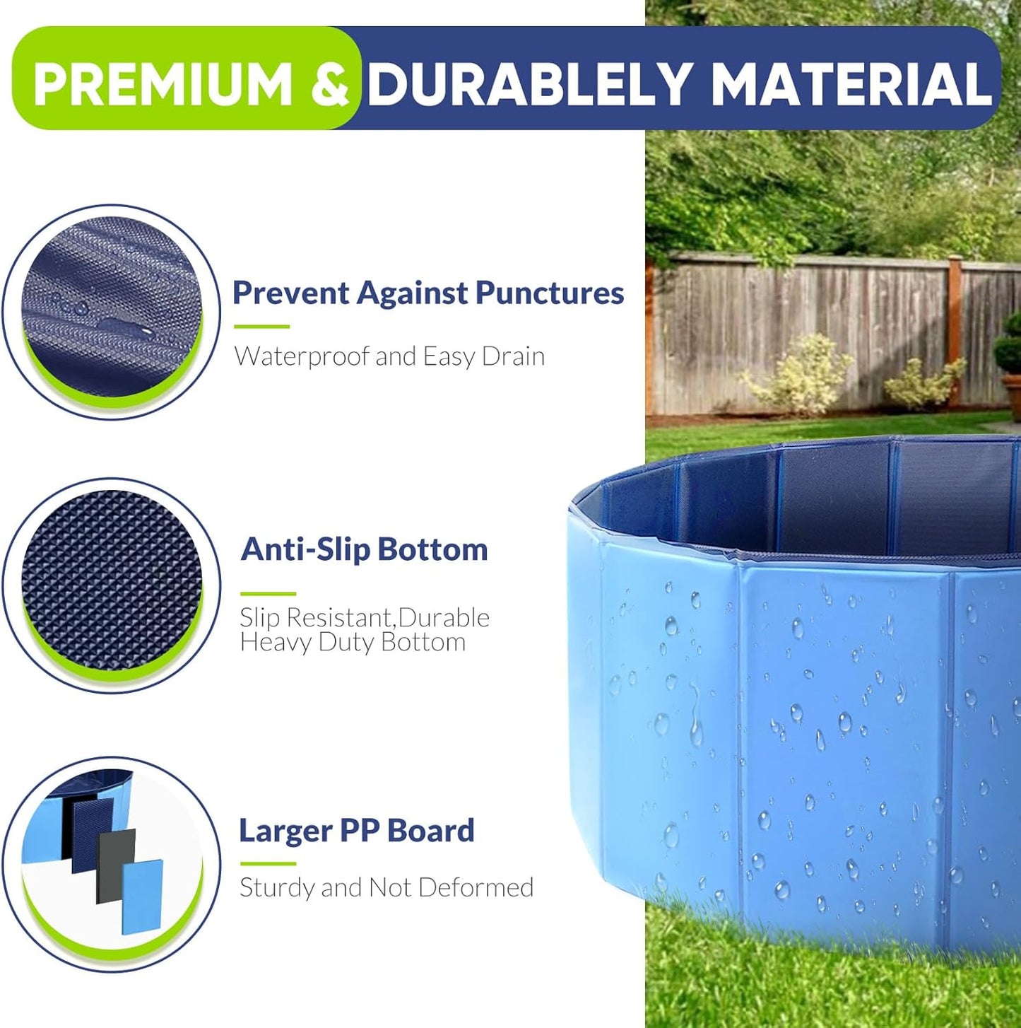 Dog Pool, Foldable Pet Swimming Pool with 6Mm High-Strength PP Board, Hard Plastic Collapsible Doggy Pools for Small Dogs Kitty Duck,Non-Slip Doggie Bathtub Quick to Set up and Drainage Hole(32X8In)
