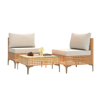 3 Pieces Outdoor Patio Furniture Set,Rattan Wicker Conversation Set,Bistro Set of Outdoor Sectional Sofa Chairs & Solar Light Coffee Table