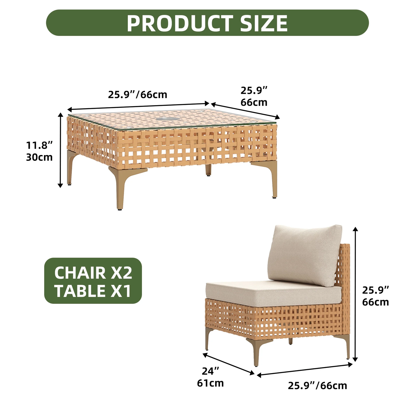 3 Pieces Outdoor Patio Furniture Set,Rattan Wicker Conversation Set,Bistro Set of Outdoor Sectional Sofa Chairs & Solar Light Coffee Table