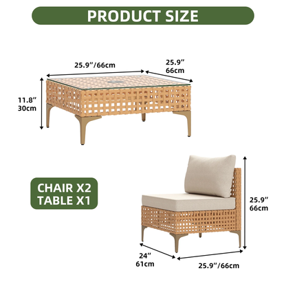 3 Pieces Outdoor Patio Furniture Set,Rattan Wicker Conversation Set,Bistro Set of Outdoor Sectional Sofa Chairs & Solar Light Coffee Table