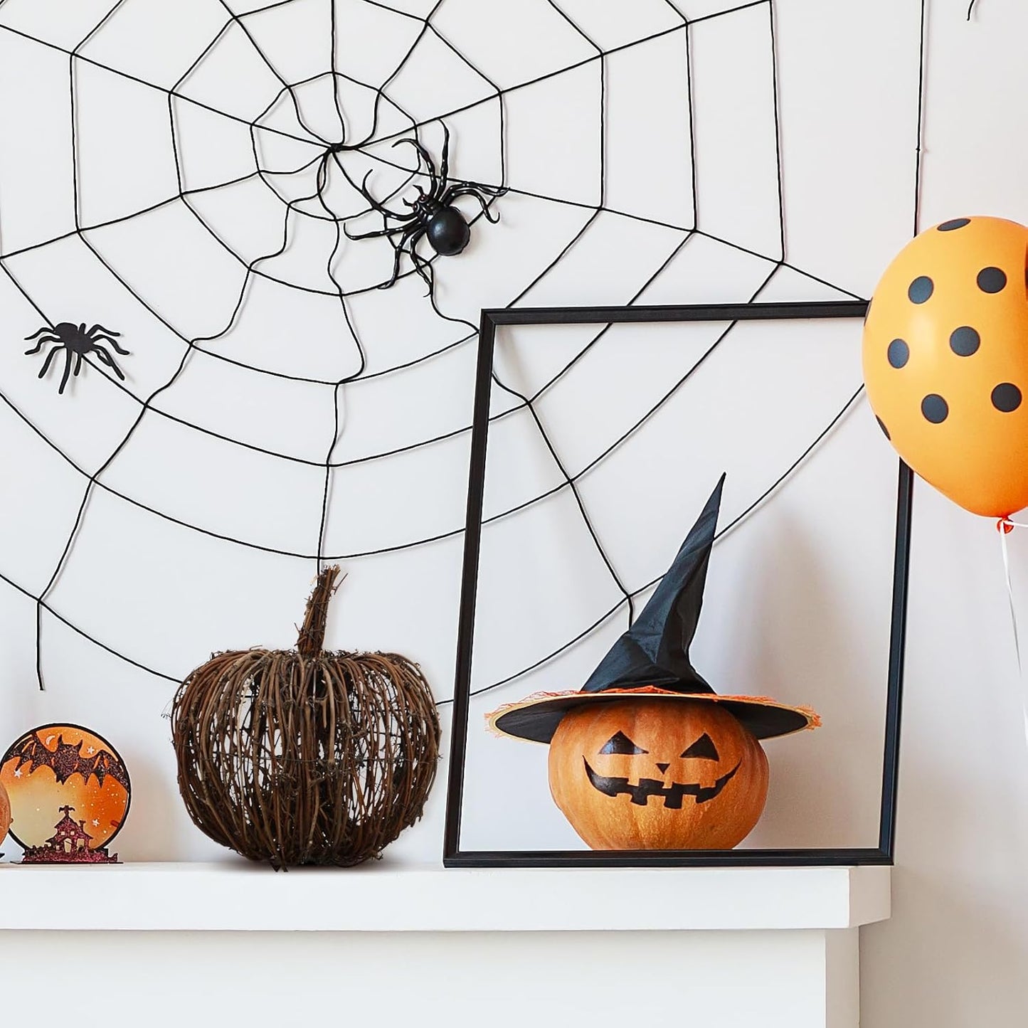 Wicker Halloween Pumpkin Decor - Fall Harvest Rattan Grapevine Pumpkin Thanksgiving Festive Tabletop Decor for Home Halloween, 9.8X8.7 Inch