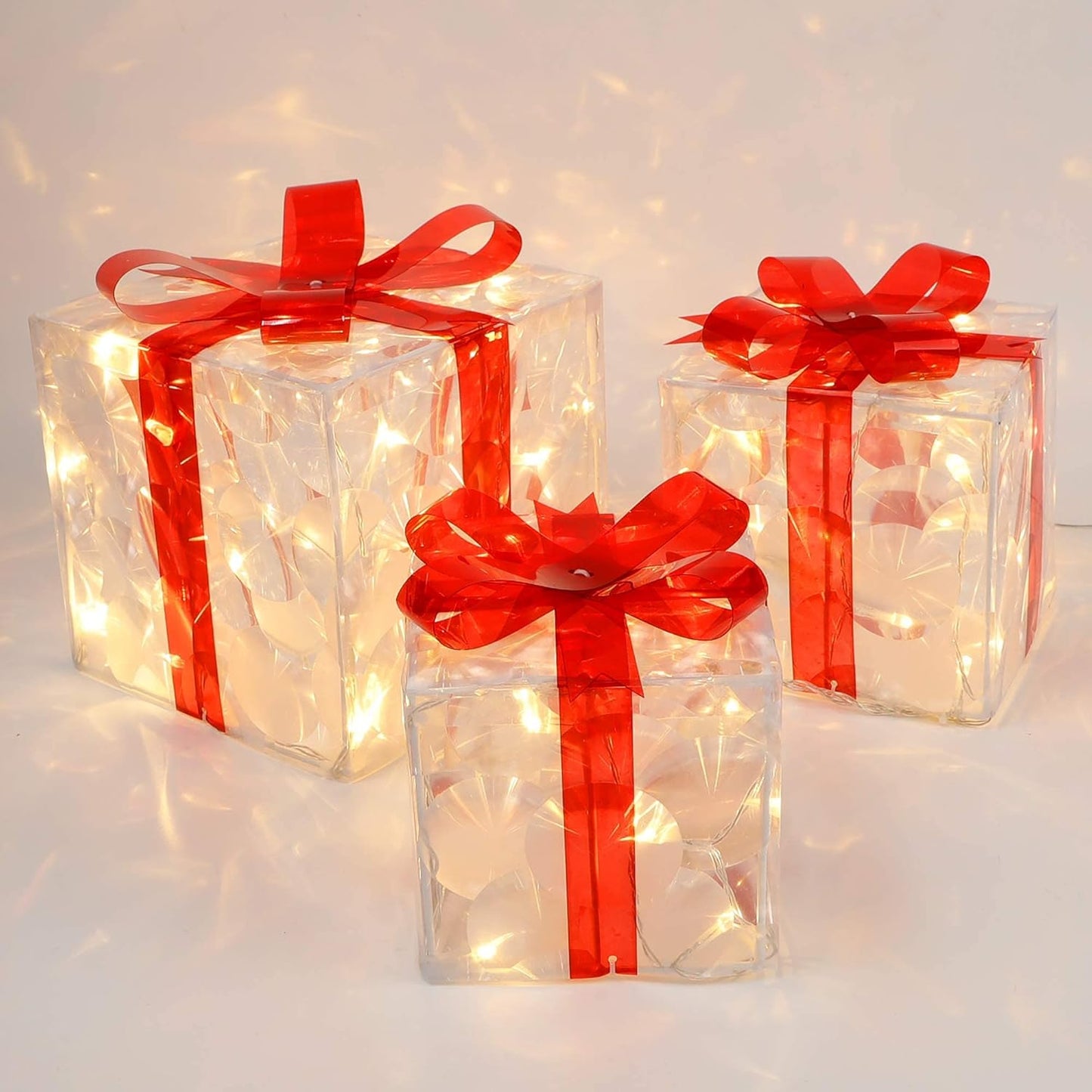 Christmas Lighted Boxes, Set of 3 60 LED Light up Decor Outdoor, Light up Christmas Boxes Present Decorations Outdoor Yard