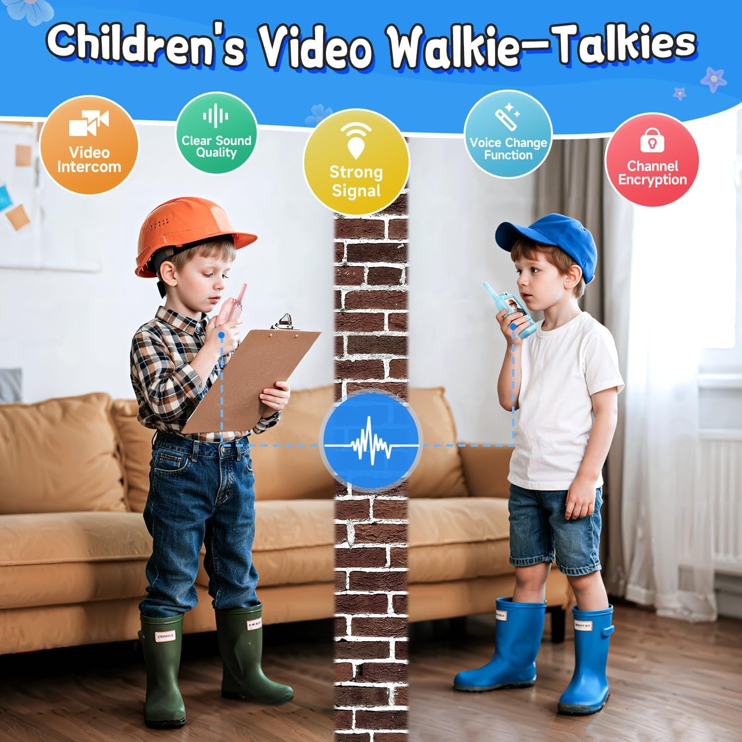 Video Walkie Talkies for Kids, Handheld 2 Pack Rechargeable Video Intercom Kids Walkies Talkies, Indoor Outdoor Toys for Family Games, Outside, Camping, Hiking for Boys Girls Ages 3-12 (Blue/Pink)