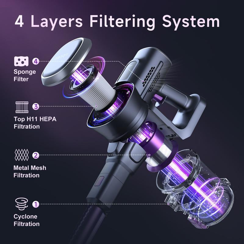 Lubluelu Cordless Vacuum Cleaner with 25000Pa Suction LED Brush 50Min Runtime Lightweight Self-Standing for Pet Hair Carpet & Hardwood Floors