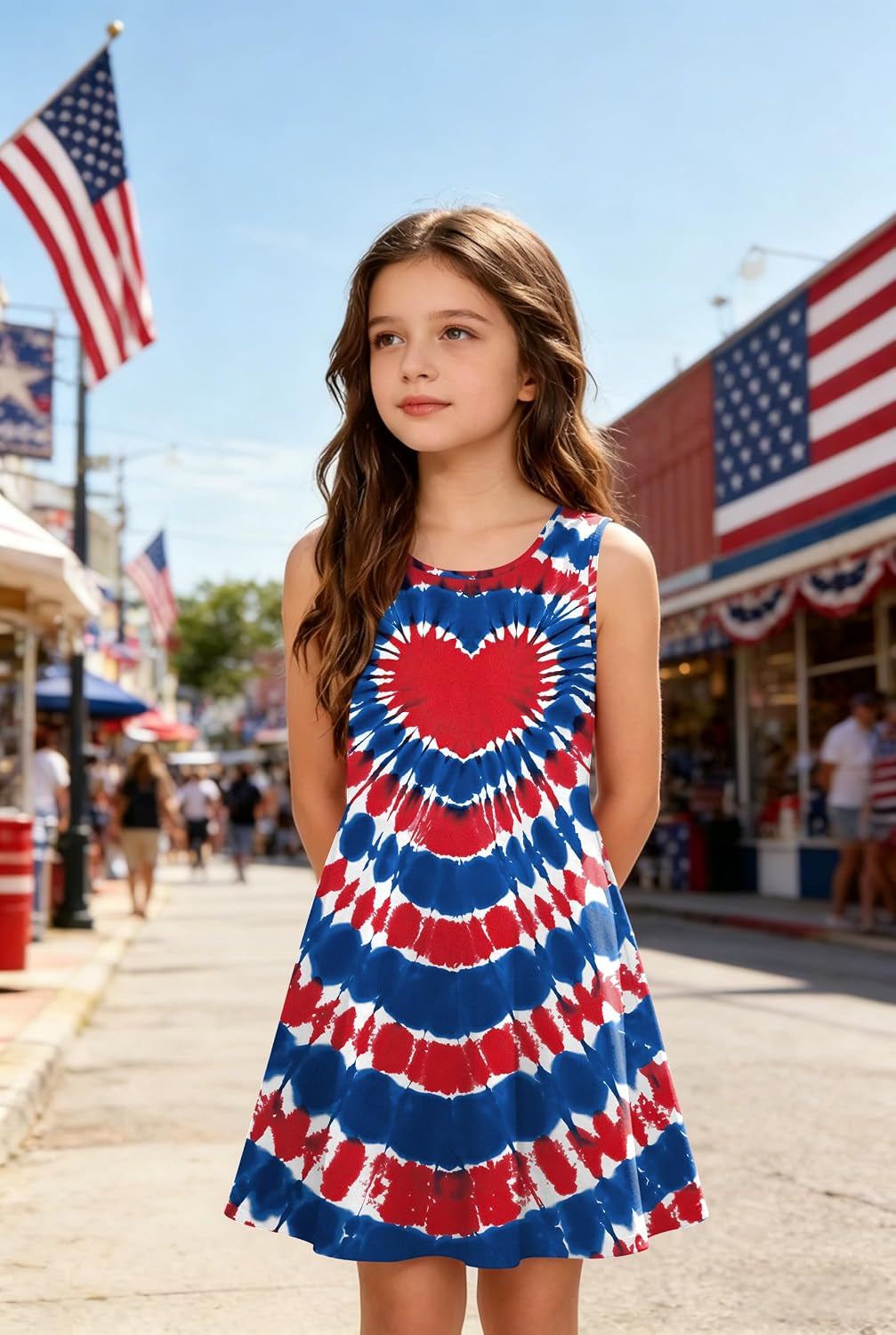 Girls 4Th of July Dress: Red White and Blue Dresses Kids Girls a Line Sleeveless Sundress 5-12 Years
