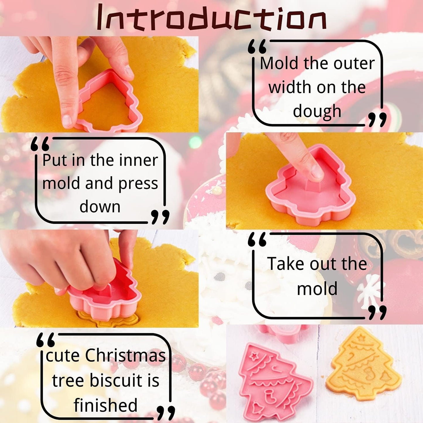 Christmas Cookie Cutter Set, 6Pcs 3D Pressable Christmas Biscuit Cutters Set - Gingerbread Man, Christmas Tree, Snowman,Embossed Stamped Pastry Cutters, for Kitchen Bakeware