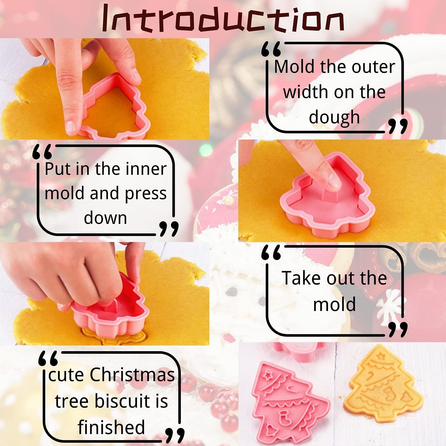 Christmas Cookie Cutter Set, 6Pcs 3D Pressable Christmas Biscuit Cutters Set - Gingerbread Man, Christmas Tree, Snowman,Embossed Stamped Pastry Cutters, for Kitchen Bakeware